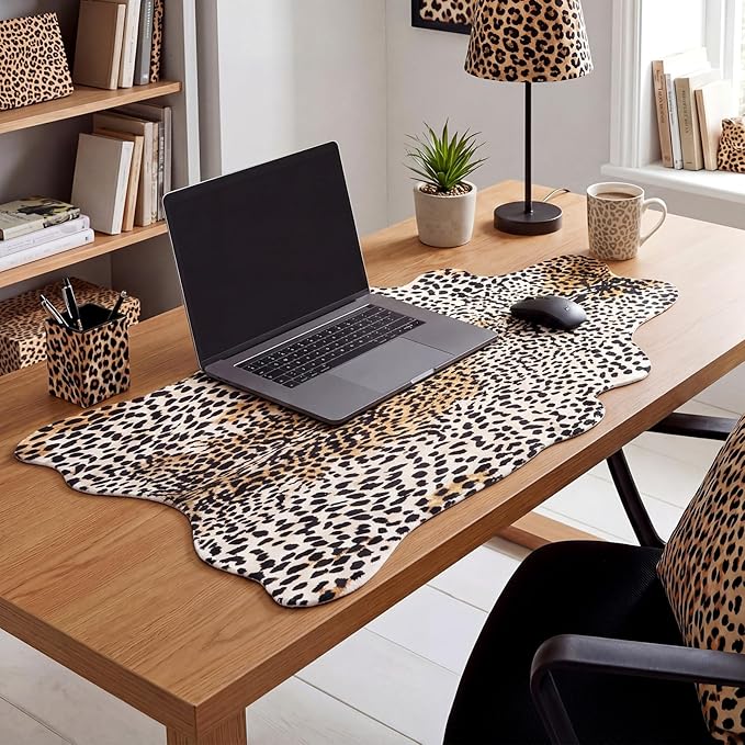 Sabary Large Leopard Print Desk Mat Cheetah Gaming Mouse Pad Leopard Desk Accessories Irregular Shaped Animal Print Decor for Laptop PC Computer Office Home Desktop Decor 31.5" x 15.8"