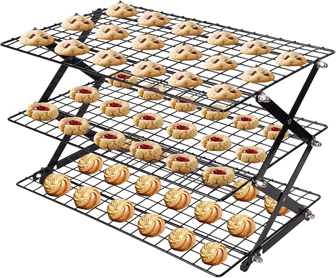 ShellKingdom 3 Tier Collapsible Cooling Rack, Outdoor Camping Picnic Shelf, Wire Cooling Rack for Baking, Cookies, Cake, Roasting, Grilling, Drying Rack