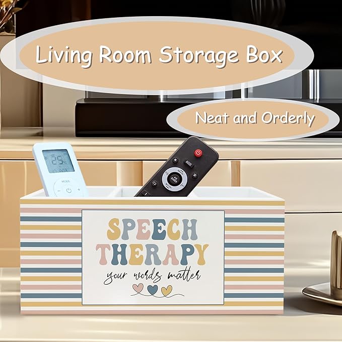 Speech Therapy Gifts Pen Pencil Holder Organizer for Desk, Speech Language Pathologist Gifts, Boho Colorful SLP Mental Health Wooden Box Block Sign for Home Office Tabletop Decor