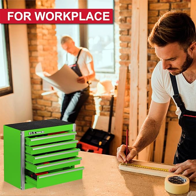 P.I.T. Mini Tool Box 8.6"W X 4.6"D, Portable 5-Drawer Micro Steel Stackable Toolbox with Liner, Green Cute Tool Case for Small Tools Parts Storage, Home DIY