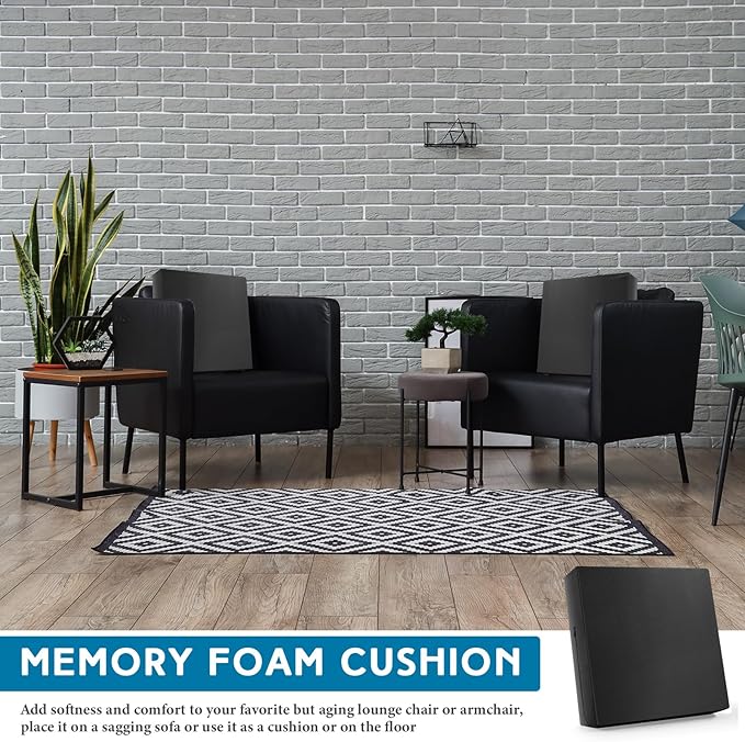 Menkxi 18 x 18 x 5 Inch Recliner Cushions for Elderly, Thicken Memory Foam Seat Cushion, Square Chair Cushions Non Slip Pads for Recliners, Armchairs, Relief and Comfort (Black)