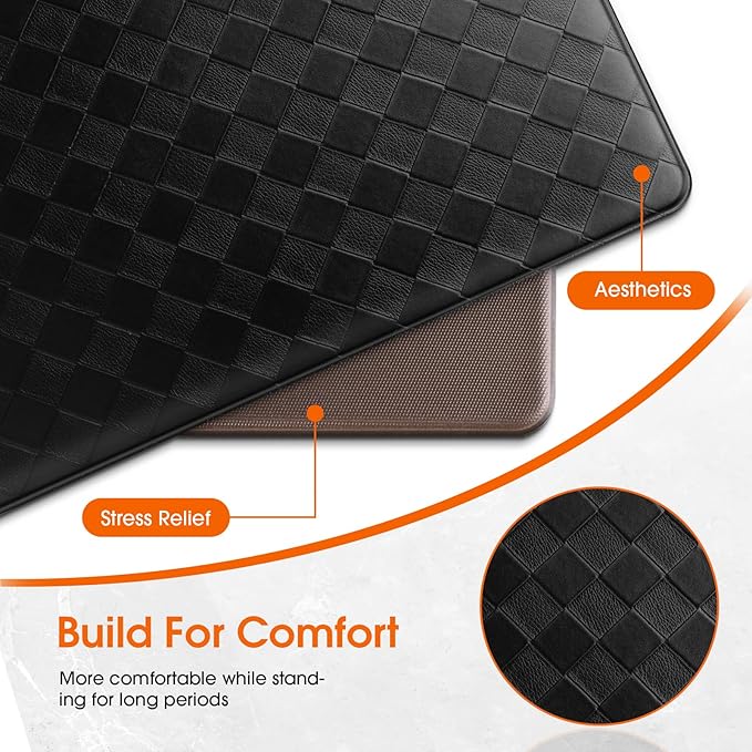 TranquilRelax 4/5 Inch Thick Anti-Fatigue Kitchen Mats 2Pcs, Cushioned Non-Slip Waterproof Sink & Stove Floor Mats, Comfortable Standing Rug Set for Kitchen, Laundry & Entryway, Black