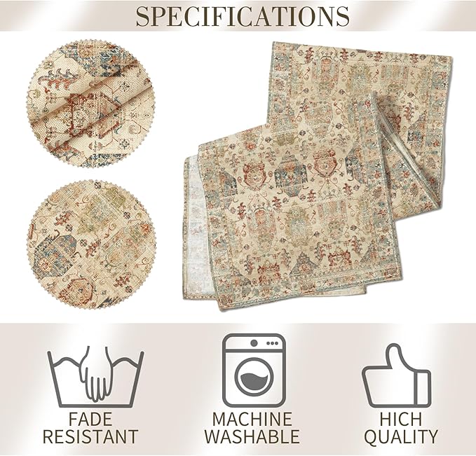 Boho Floral Beige Table Runner,Vintage Elegant Farmhouse Table Center Linen Decor,Country Rustic Farmhouse Magical Fall Kitchen Dining Table Decoration for Home Dining Party Decor 13x108 Inch