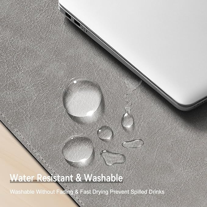 Imitation Crazy Horse Leather Desk Mat - Waterproof Desk Pad - Ideal for Large Mouse Pad and Desk Mats on Top of Desks (Light Gray+Light Blue, 33"*13")