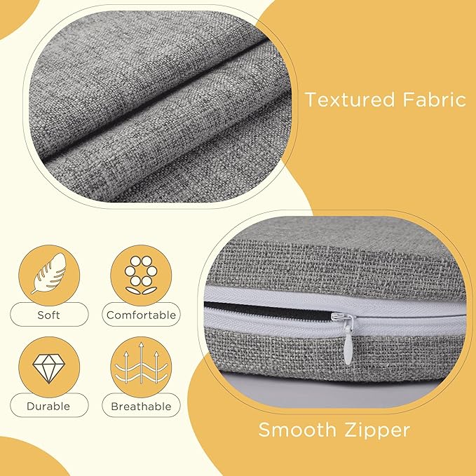 Windsor Chair Cushions for Dining Chairs 4 Pack Non Slip Kitchen Seat Cushion with Ties and Washable Covers Indoor Comfortable Seat Pad with Thick Foam 16.5" x 15.5" x 2" Light Grey