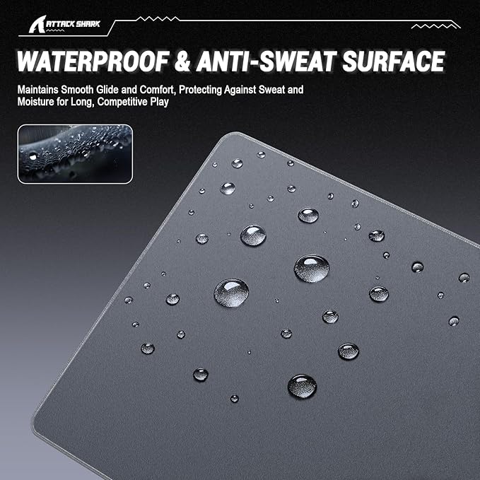 ATTACK SHARK CM02 Gaming Mouse Pad for Esports Speed Mouse mats for Desk Waterproof Surface Stitched Edges and Anti-Slip Rubber Base Size M Laminate 16.14” x 12.2” x 0.16” Gray