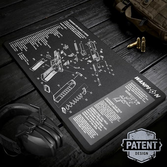 Gun Cleaning Mat 20"×12" - Thick Protection, Leak-Proof Surface, Non-Slip Oil Resistant Glock Cleaning Mat,Pistol Cleaning Mat with Detailed Parts Diagram