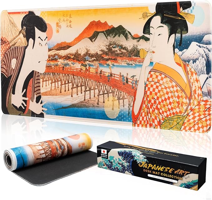 BELLEMOND Japanese Art Desk Mat | Large 31.5x11.8in Anime Mouse Pad for Keyboard & Mouse | Non-Slip Base, Water-Repellent | Original Japanese Design | Edo Lovers