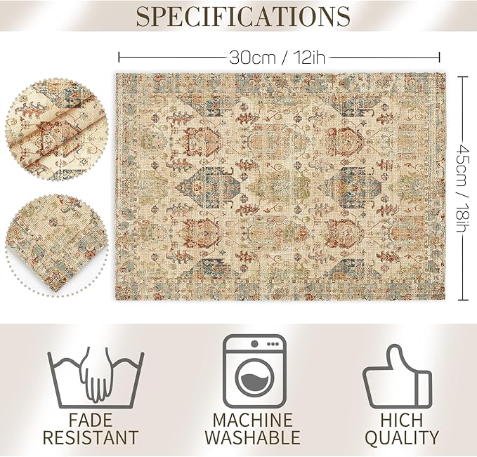Boho Floral Beige Placemats Set of 4,Vintage Elegant Farmhouse Table Center Linen Decor,12x18 Inch Country Rustic Farmhouse Magical Fall Table Mats for Party Kitchen Dining Decoration