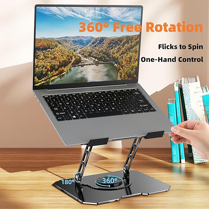 Laptop Stand for Desk - Ergonomic Aluminum Alloy Computer Riser, 360° Rotating & Adjustable & Foldable, with Large Hollow Cooling, Stable Holder for MacBook, Dell, HP, Notebook(10-17"), Wht