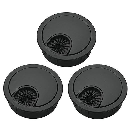 3Psc Desk Grommet,Cable Cord Hole Cover for Home and Office,Metal Zinc Alloy Materilal 50mm (Black, 2 Inchs)