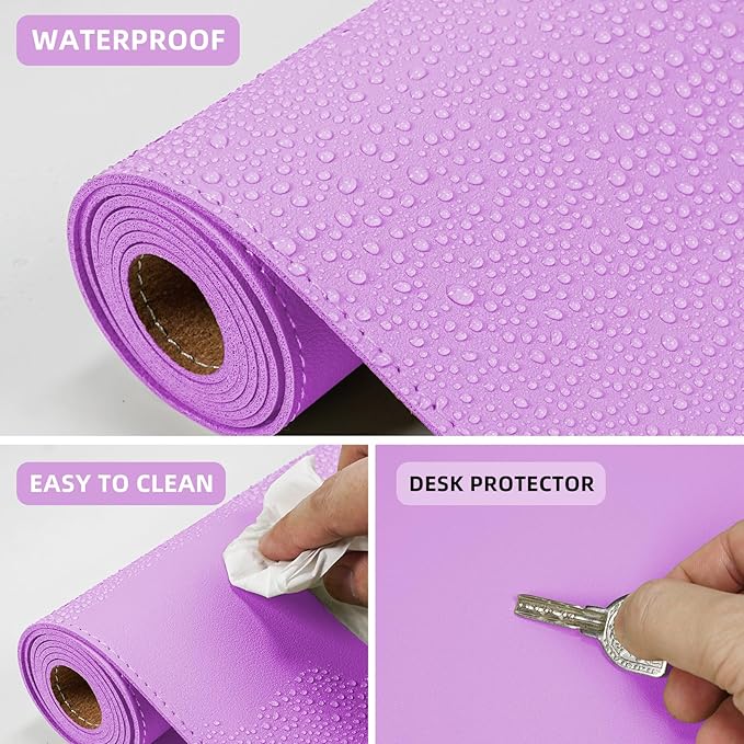 AFIING Cork Desk Mat 47" x 17", Dual-Sided Natural Cork & PU Leather Desk Pad, Non-Slip Waterproof Large Mouse Pad for Office, Home & Gaming (Purple)