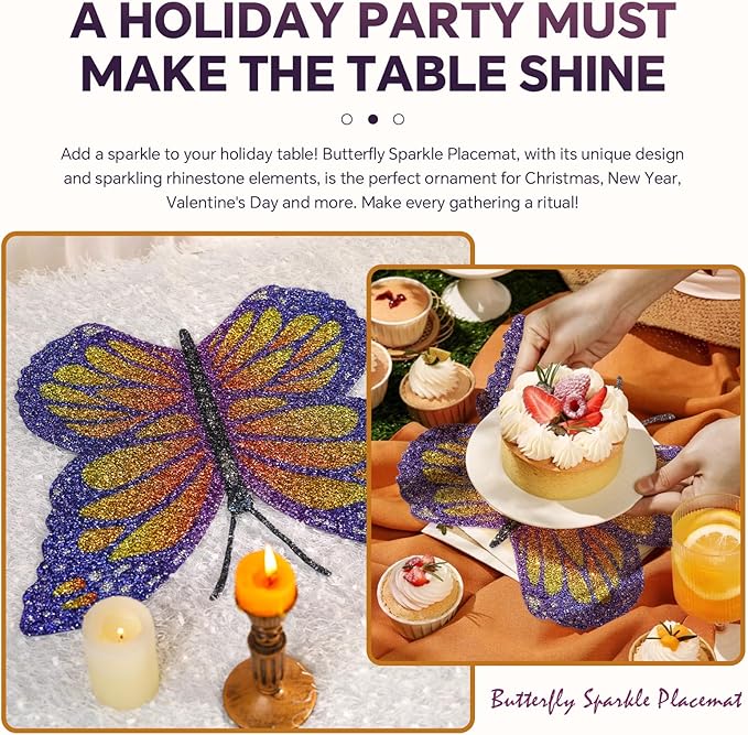 Purple Butterfly Placemat, Colorful Rhinestones Bling Glitter Place Mat for Home Kitchen Table Decoration, Butterfly Gifts for Women Mom (Purple,1 PCS)