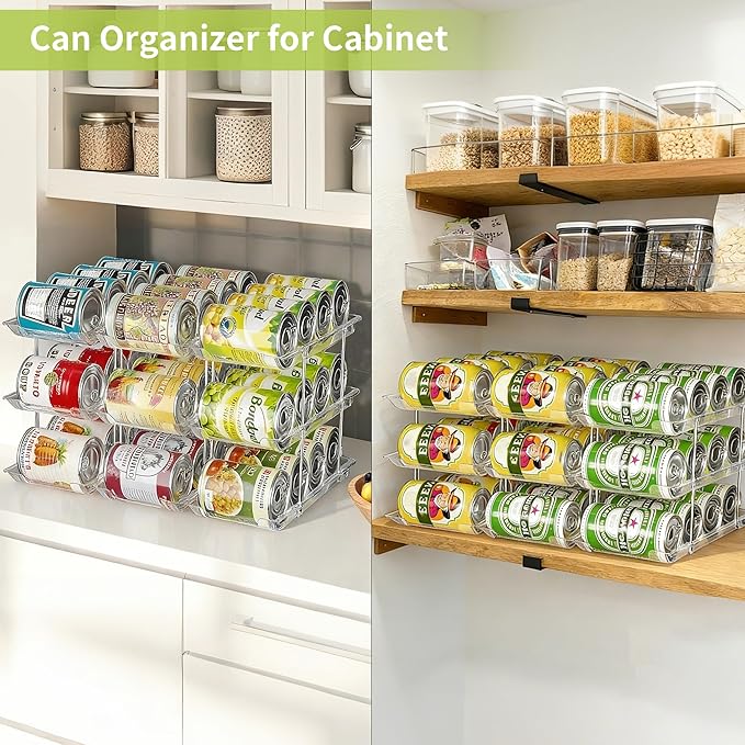 Can Organizer for Pantry Soda Can Organizer Automatic Rolling Food Pantry Storage Rack Can Dispenser for Fridge Holds 24 Cans, Fits 5.8-Inch Soda and Can, Set of 6