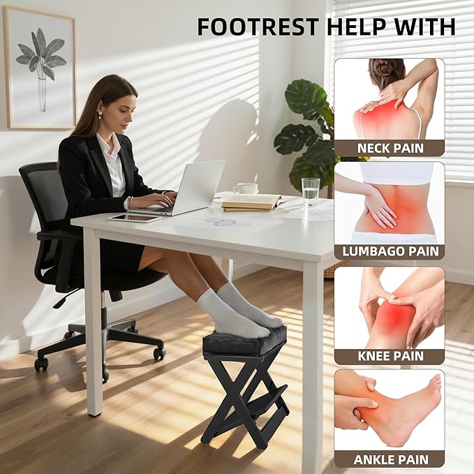 HOMELTSTBO Adjustable Foot Rest for Under Desk, Wooden Double Step Desk Footrest with 3 Height Options & Non-Slip EVA Surface, Ergonomic Foot Stool Under Desk,Enhances Posture,Home Office-Black