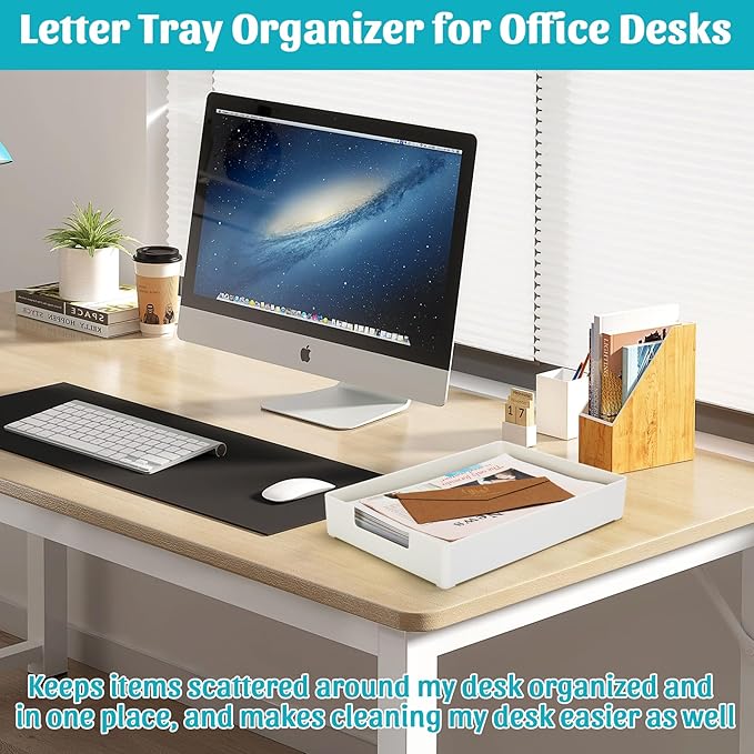 Letter-Size Tray Desk Letter Tray Paper Tray, Sturdy Heavy-Duty Plastic Printer Paper Tray, Single-Tier Stackable File Storage Organizer for Office Home (White)