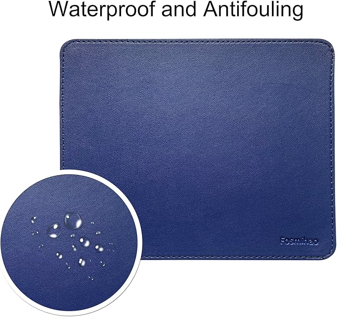 Leather Double Side Mouse Pad With Stitched Edge - Waterproof Ultra Thin for Computers, Laptop, Office & Home, 10.2 x 8.3 Inch, 1 Pack (Navy Blue)