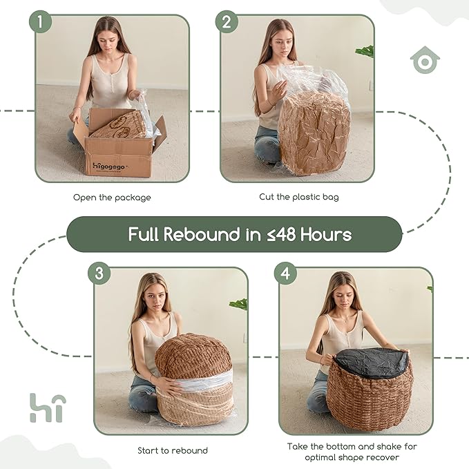 HIGOGOGO Pouf Ottoman Stuffed Round Modern Foam Filled Foot Rest Poufs for Living Room Chair Decorative 26 X 18 Inches Boho Relax Stool for Wedding Christmas Party, Brown
