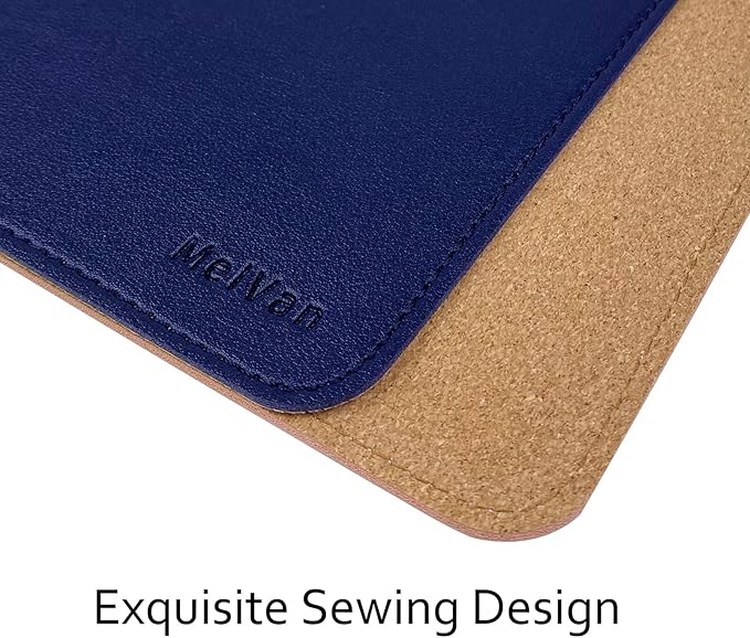 MelVan PU Leather Mouse Pad with Stitched Edge, Wood Mousepad, Waterproof Gaming Mouse Pad Mat for Computers, Laptop, Office & Home, 10.2" x 8.3", 1 Pack (Navy Blue)
