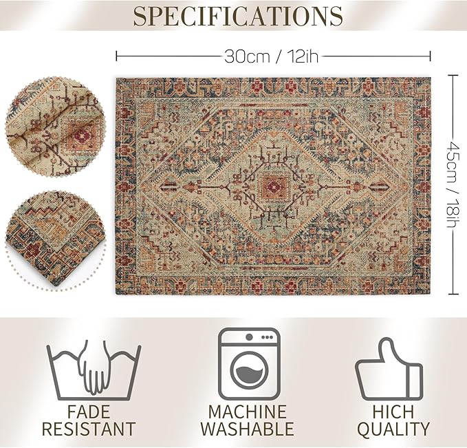 Boho Style Dusty Blue Placemats Set of 4,Vintage Elegant Farmhouse Table Center Linen Decor,12x18 Inch Country Rustic Farmhouse Magical Fall Table Mats for Party Kitchen Dining Decoration