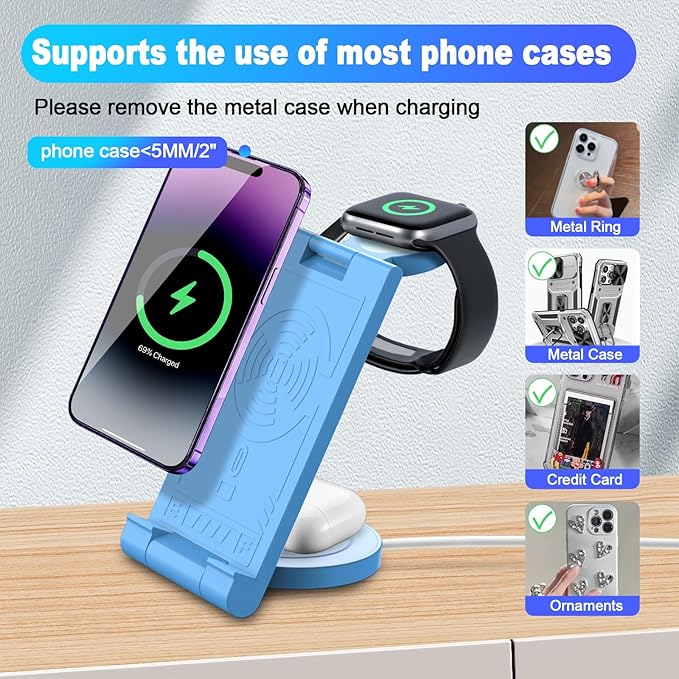 2024 Upgrated Wireless Charger: 3 in 1 Charger Stand Multiple Devices for Apple - iPhone 16 15 14 Pro Max 13 12 11 - Watch 10 9 8 7 6 5 4 3 2 SE and Ultra Series - Airpods 4 3 2 Pro