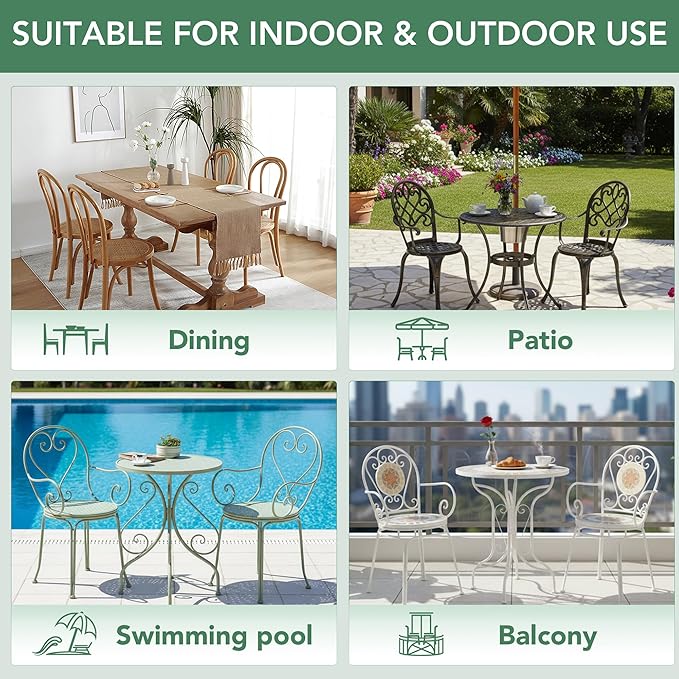 Summsun Outdoor Bistro Chair Cushions Set of 2, 15" D x 3" H Round Chair Cushions Waterproof and Fade Resistant Chair Cushion Pads with Non-Slip Ties and Removable Covers for Garden, Sage Green