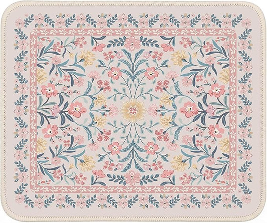 iCasso Aesthetic Small Floral Mouse Pad, Pink Mini Portable Travel Mousepad, Anti-Slip and Comfortable Cloth Mouse Mat 7.9"x9.5" with Stitched Edges for Computer, Laptop, Office, Home(Pink Floral)