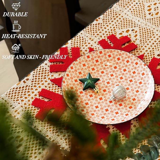 Noctiflorous Round Felt Placemats with Coasters Set of 12 Diameter 13 inch Non Slip Place Mats Heat Resistant Durable Tablemats Fall Table Decorations for Dining Table(Christmas Red, 12)