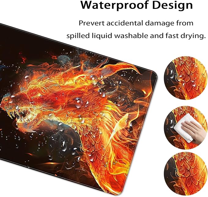 35.4 x 15.7 in, XXL Large Mouse Pad for Desk, Extended Keyboard Mouse Mat for Computer Office, Big Mouse pad with Stitched Edges, Gaming Pc-Ice Dragon fire Dragon