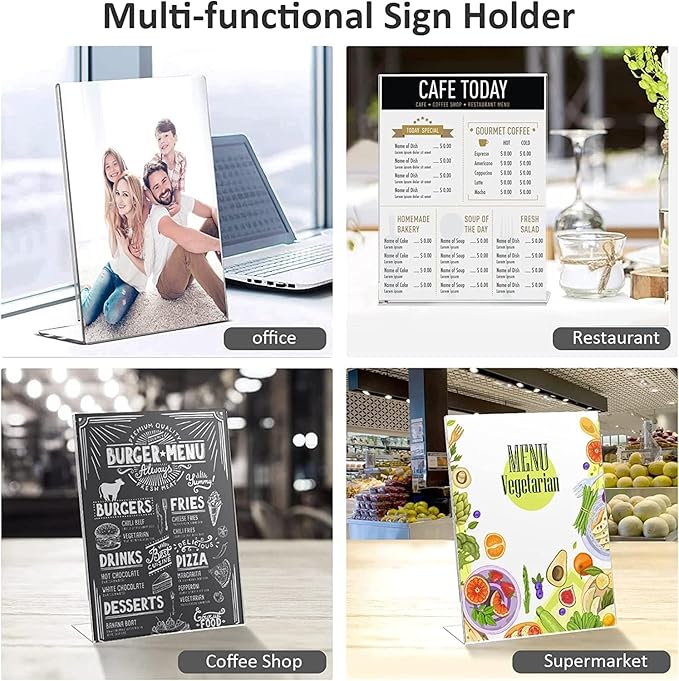 6 Pack Acrylic Sign Holder 8x10 for Picture Frames,Slanted Back Acrylic Sign Holders for Business & Store,Plastic Sign Holder,Menu Holder, Table Sign Holder for Office, Home, Store, Restaurant- Vertical