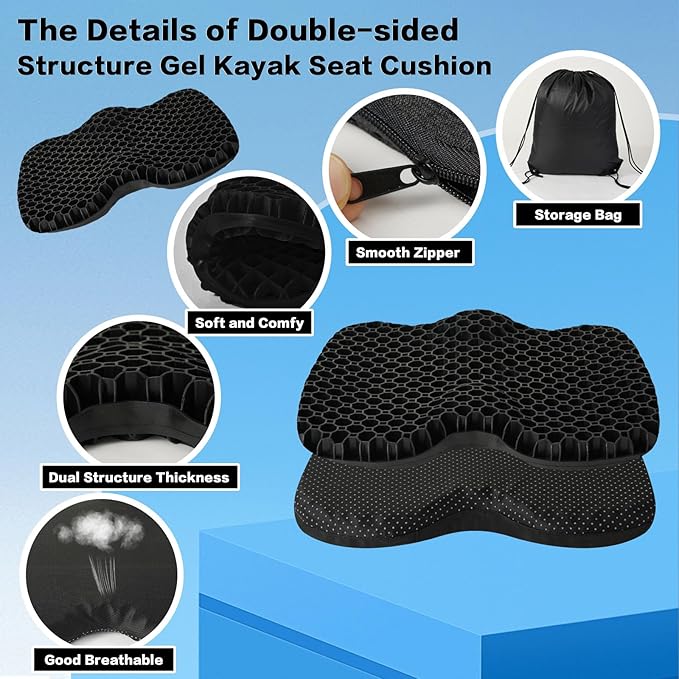 Anti-Slip Kayak Seat Cushion, Thickened Waterproof Boat Kayak Canoe Rowing Dinghy Gel Seat Pad for Sit-in Inflatable Fishing Kayak Canoe Chair Accessories Equipment