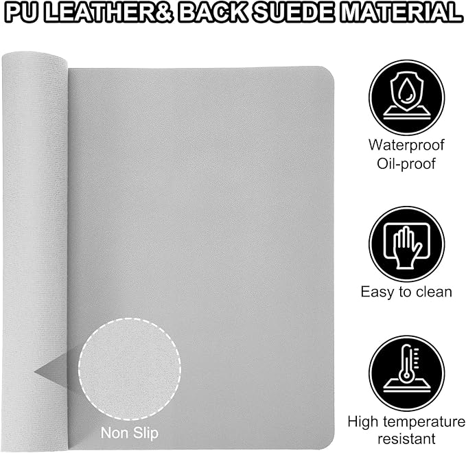 PATIKIL Desktop Protector, 48"x17" Non-Slip Waterproof PU Leather Desk Pad, Dual Sided Silver Tone