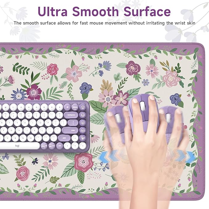 HAOCOO Purple Desk Cover Mat, Cute Large Mouse Pad with Stitched Edges, Non-Slip Waterproof Keyboard Mat, Office Supplies & Desktop Decor, Desk Pad Mat for Women Office Organizers