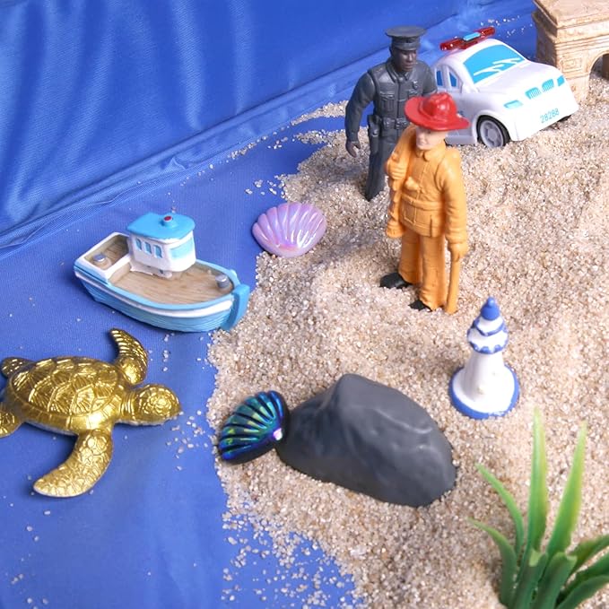 zoneree Sand Tray Therapy Portable Starter Kit: Foldable Professional Therapy Sandbox with 205 Sandtray Miniatures (Including Record Form)