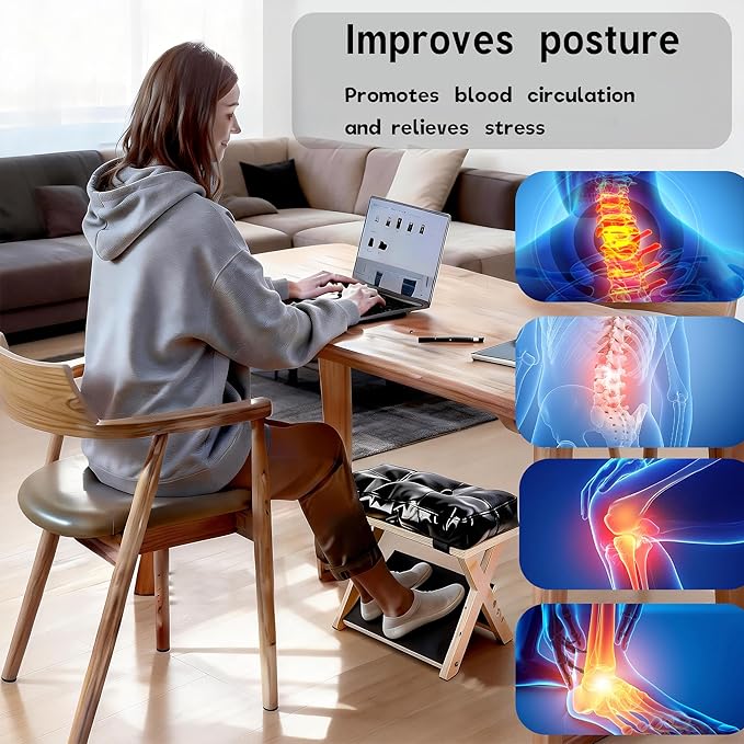 Adjustable Foot Rest for Under Desk at Work – 4 Height Levels Wooden Ergonomic Footstool Base Foot & Leg Rest for Office,Gaming,Home (Regular)