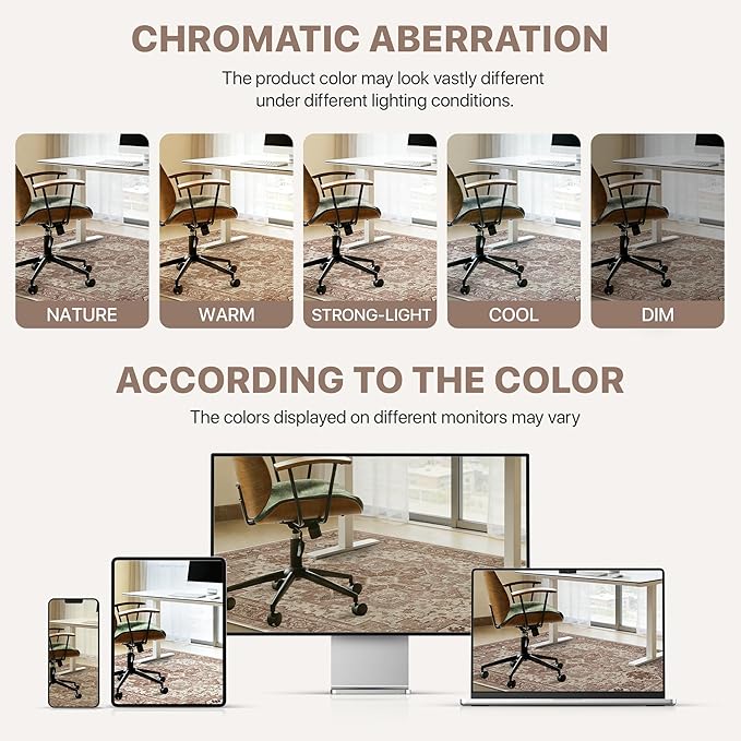 48"x60" Office Chair Mat for Hardwood Tile Floor, Under Desk Carpet Protector for Rolling Computer Chair Mat, Machine Washable Area Rug, Anti-Slip 1/5" Thick Low Pile Thin Vinyl Floor Mat, Brown Red
