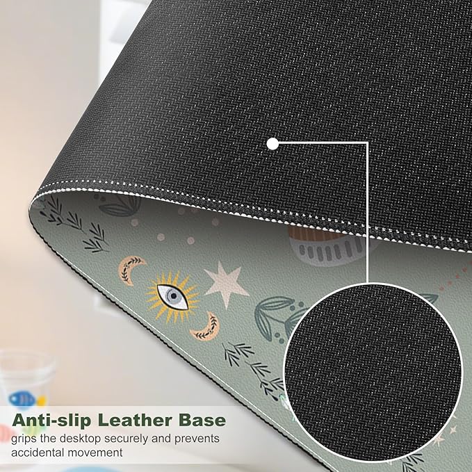 DINKY Leather Desk Pad, Green Butterfly Laptop Computer Desk Keyboard Mat, Table Protector Blotter Mat, Non-Slip Large Mouse Pad for Office/Work/Home 35.4" x 15.7"