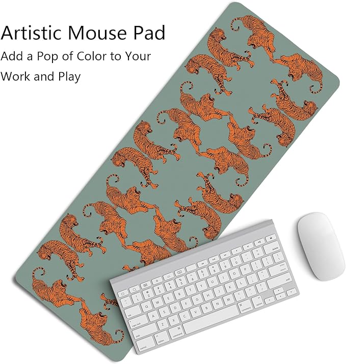Sage Green Tiger Decor Mouse Pad,Cheetah Desk Mat,XL Large Leopard Mouse Pad,Preppy Desk Mat for Dorm Home Office Decor,31.5x11.8 Inch