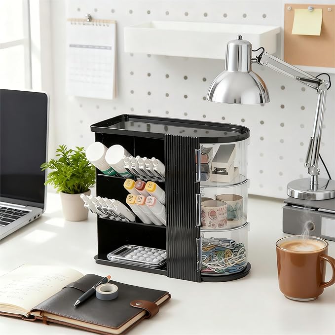 Desk Organizer with Pen Pencil Holder for Desk, Pen Organizer with 3 Drawers, Multi-Functional Desk Organization Deals and Accessories Desktop Storage for Office Home Art Supplies (Black)