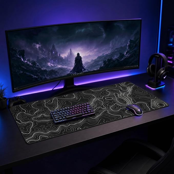 AQQA Large Mouse Pad Mat (35x17 in) Extended XXXL Gaming Mouse Pad with Non-Slip Rubber Base,Background Topographic Map Lines Contour Geographic for Gaming Office Laptop Computer Men Women