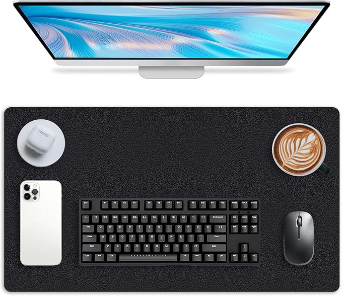 Leather Desk pad Protector, Office Mat, Large Mouse Mat, Non-Slip PU Leather Blotter, Laptop Desk Pad,Waterproof Laptop Computer Desk Keyboard Mat for Office/Work/Home/Decor (Black, 55in*18in)