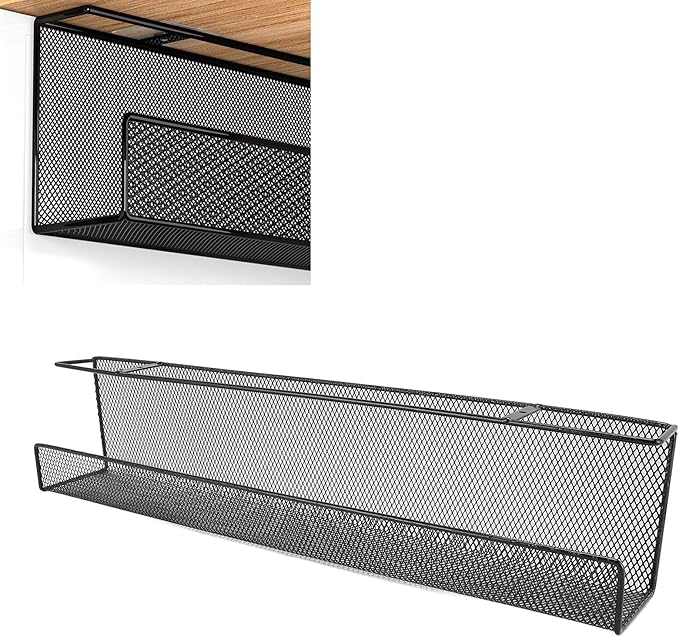 GLOGLOW Under Desk Cable Management Tray, Metal Wire Organizer with No Drill Design for Organizing Extension Cords At Home Office or Kitchen (L)