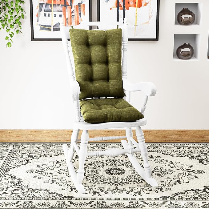 Klear Vu The Gripper Non-Slip Rocking Chair Cushion Set with Thick Padding, Includes Seat Pad & Back Pillow with Ties for Indoor Living Room Rocker, 17x17 Inches, 2 Piece Set, Jade