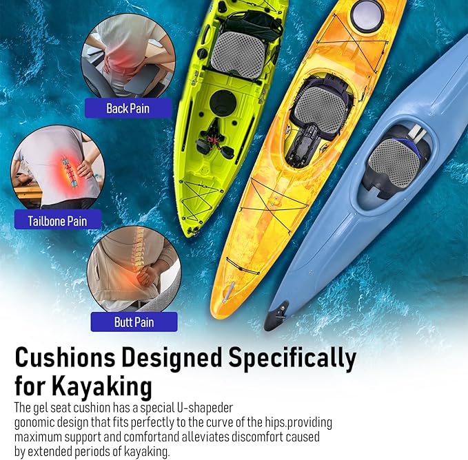 Kayak Seat Cushion, Thicken Anti Slip Waterproof Gel Kayak Seat, Portable Canoe Rowing Rubber Dinghy Pad for Stadium Sit in Kayak Inflatable Fishing Kayak Canoe Kayak Accessories