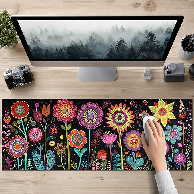 HOMETITUTE Large Mouse Pad 31.5 x 11.8 Inch Colorful Floral Desk Mat Oversized Extended Mousepad Waterproof Non Slip Rubber Base Desk Pad Keyboard Mat Computer Accessories for Office Home