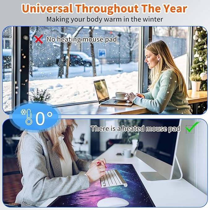 Heated Mouse Pad,Warm Desk Pad with 3 Levels Heating & 3 Hours Auto Shut-Off, PU Leather Heated Desk Pad Warmer Pad for Home Office - 31.5 x 13 inch,Starry Cat