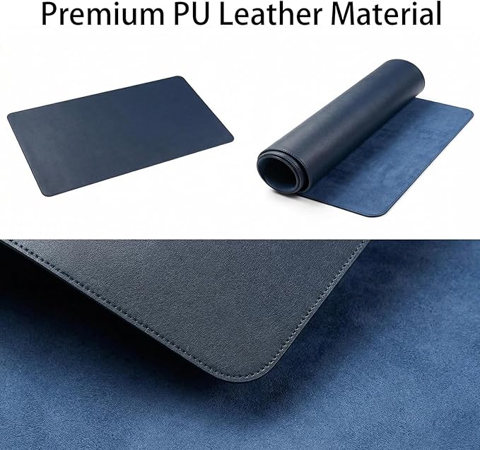 Desk Mat 22.85'' x 35.07'', PU Leather Desk Pad Protector, Non-Slip Mouse Pad for Desk, Waterproof Computer Desk Mat, Office Desk Pad for Keyboard Mouse, Desk Writing Mat (Dark Blue)