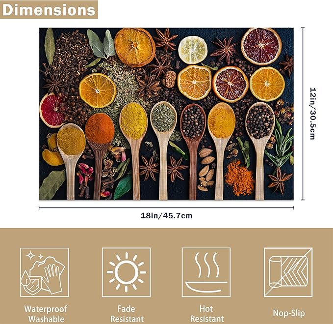 Colorful Spices Linen Placemats Set of 6, Decorative Table Mats 12x18 Inch, Washable Heat Resistant Placemats for Dining Table Kitchen Home Decor