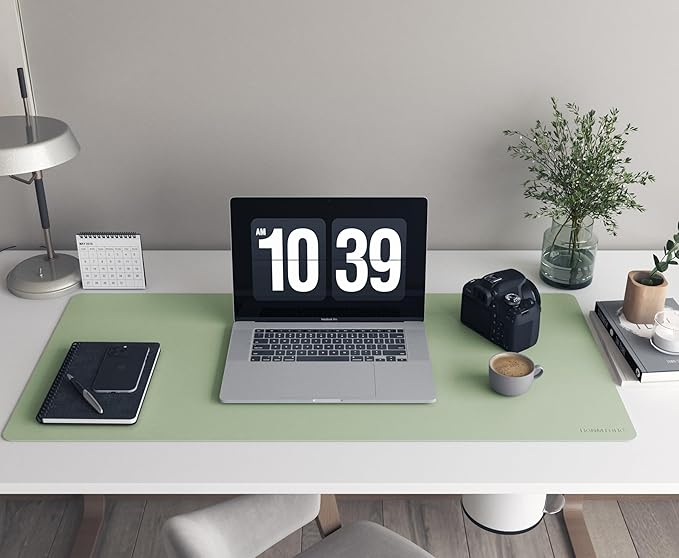 RENMTURE PU Mouse Pad, Faux Leather Large Desk Pad, Home Work Office Accessories, Non-Slip Desk Mat, Waterproof Gaming Pad Desk Blotter (32"x16", Light Green)