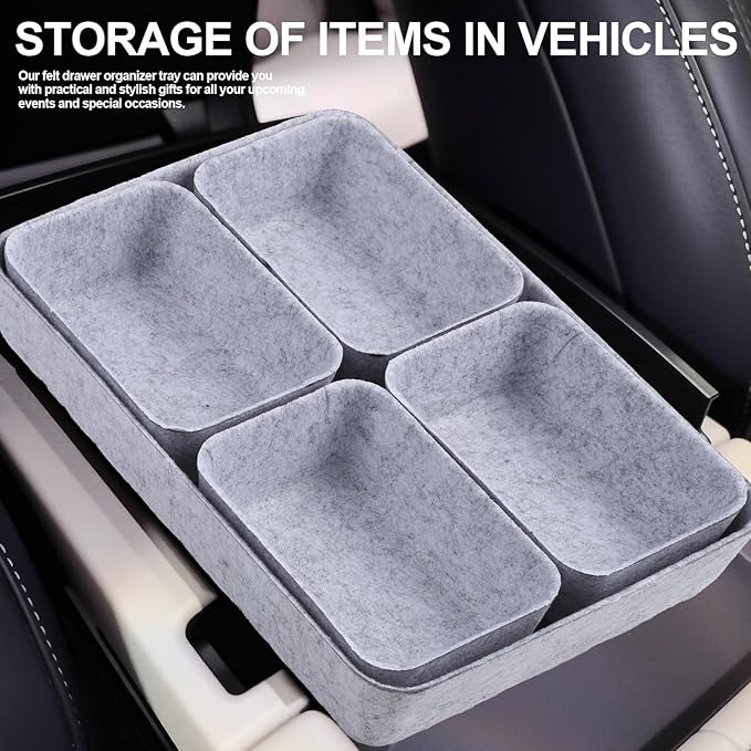 Desk Drawer Organizer,7 Pack Felt Drawer Organizer Shallow Drawer Organizers Felt Storage Bins (Light Gray)